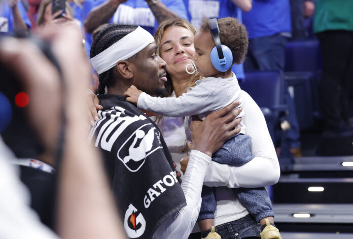 Shai Gilgeous-Alexander, wife Hailey Summer and son Ares share adorable family time on court after OKC’s Game 1 win