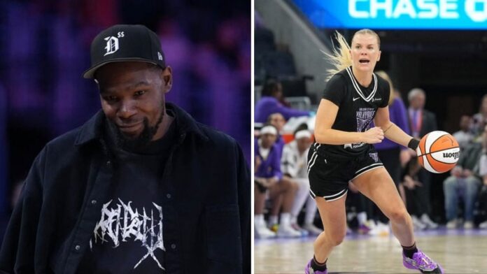 Kevin Durant shares wholesome moment with Valkyries guard Julie Vanloo in repeat of Olympics link-up