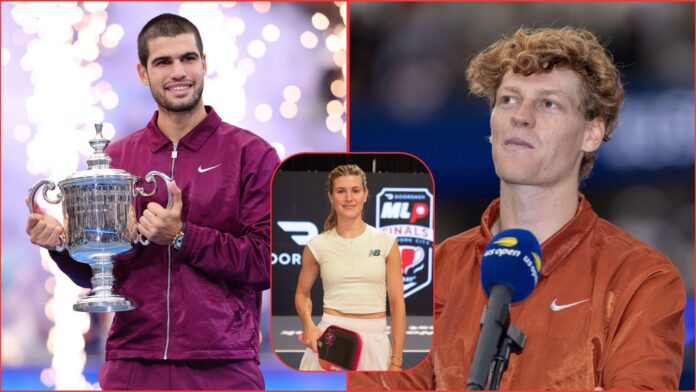 Eugenie Bouchard reveals ‘theory’ behind why she picked Carlos Alcaraz to defeat Jannik Sinner for US Open glory after witnessing their warmups