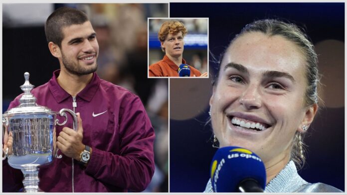 Carlos Alcaraz teases Aryna Sabalenka about her “Jannik Sinner” blunder in playful exchange about her US Open trophy
